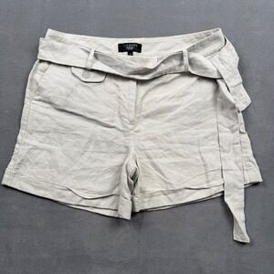 Talbots Linen Belted Cuffed Shorts Coastal Preppy Vacation Casual Gray 12P
